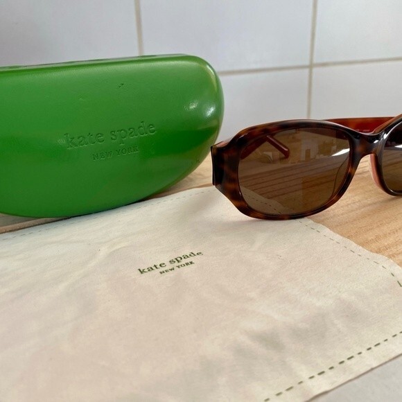 Kate Spade Tortoise Shell Front Pink Backs Sunglasses Made in Italy + Green Case